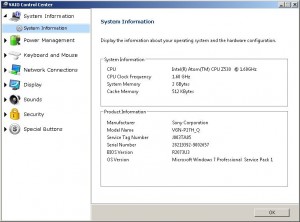 Vaio Control Centre