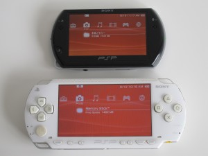 PSP Go's third brightness level is  similar to PSP Phat's fourth level. PSP Go in this picture also has color space set to normal and background set to classic (which is the same as PSP Phat)